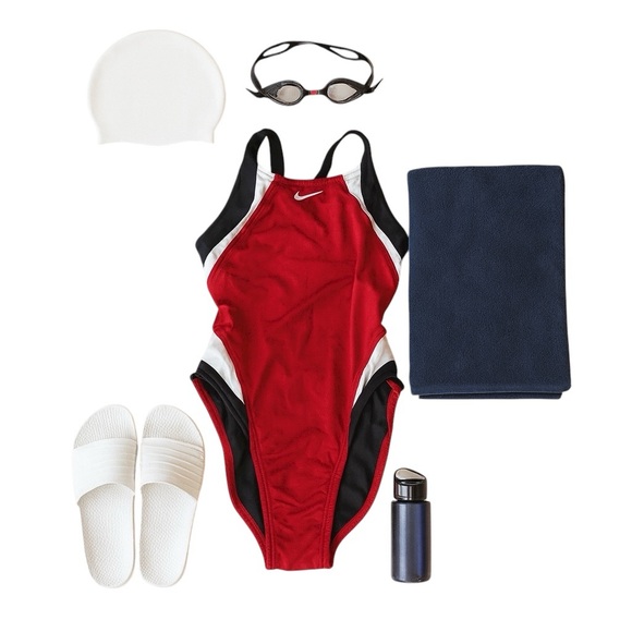 Nike Red Black White Competition One Piece Swimsuit Size 26 NWT with Small FLAW - Picture 1 of 16